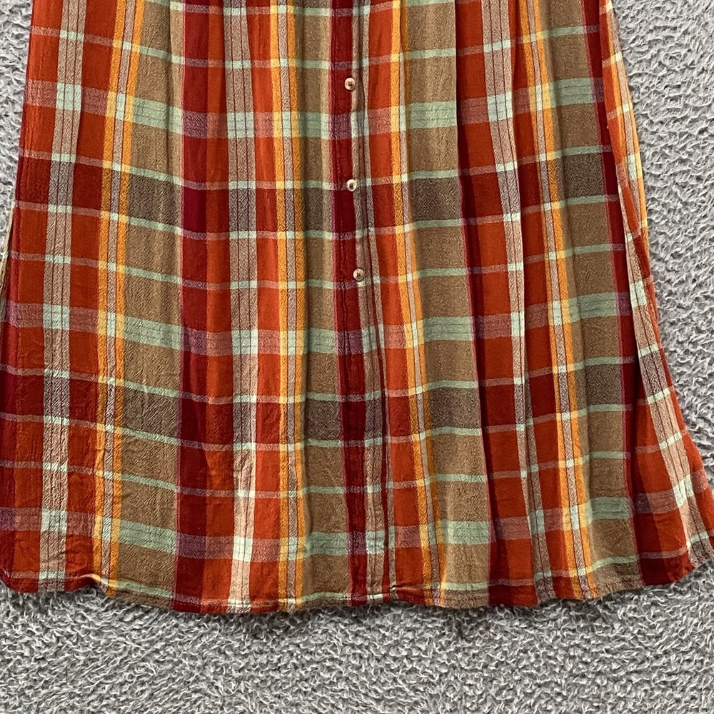 Urban Outfitters Midi Dress Womens Medium Orange Plaid Off Shoulder Smocked - Picture 4 of 15